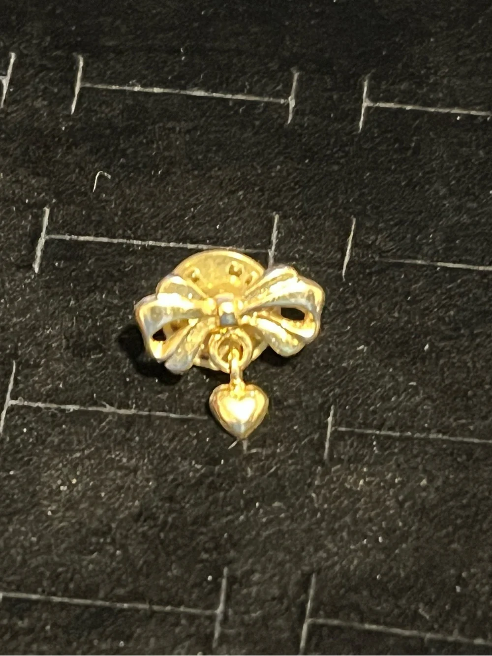 Gold toned Bow and Heart Dangle Pin - Women Jewelry